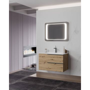 Mobilier baie cu lavoar SaviniDue, colecția Oikos, lățime de 80 cm, imitație lemn natur