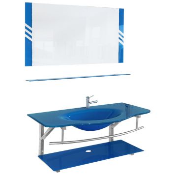 Set mobilier baie RM-2099  suspendat  sticla  albastru  65 cm