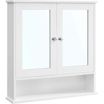 Dulap de baie / cabinet de perete, Vasagle, 56x13x58 cm, MDF/sticla, alb