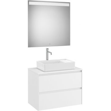 Set mobilier Roca Ona cu dulap baza cu doua sertare 80cm pentru lavoar pe blat si oglinda cu iluminare LED alb