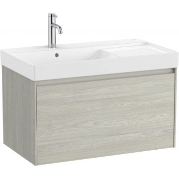 Set mobilier Roca Ona cu dulap baza cu un sertar 80cm si lavoar asimetric orientare stanga stejar alb