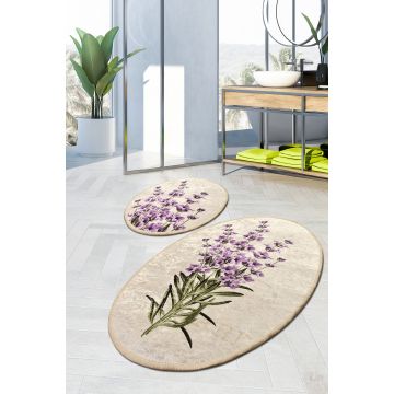 Set 2 covorase baie Lavender Djt, Multicolor, 100% poliester, 50 x 60 cm / 60 x 100 cm