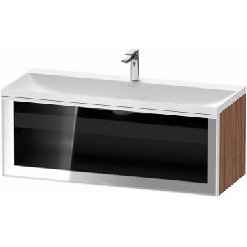 Set mobilier Duravit Vitrium cu lavoar dublu 120cm si dulap baza cu un sertar cu front sticla c-bonded iluminare interioara nuc natur