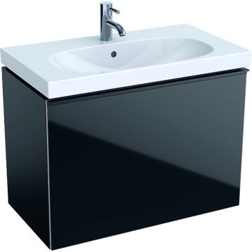 Set mobilier Geberit Acanto cu lavoar 75x42.2cm si dulap baza 74x41.6cm cu un sertar sticla negru  corp negru mat