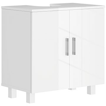 HOMCOM Mobilier Sub Chiuvetă pentru Baie cu 2 Uși, Raft Central, Mâner și Picioare Antiderapante, 60x35x60 cm, Alb Lucios | Aosom Romania