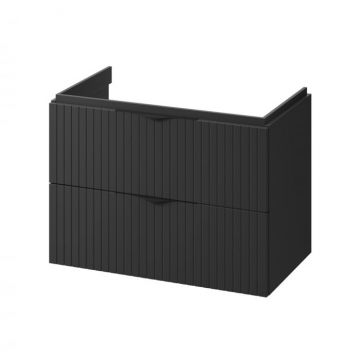 Dulap baie cu riflaje 3D negru mat suspendat 80 cm pentru lavoar, Cersanit Tirso