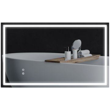 HOMCOM Oglindă de Baie Iluminată cu Lumini LED Reglabile și Strat Anti-Condens, 100x60 cm, Transparent | Aosom Romania